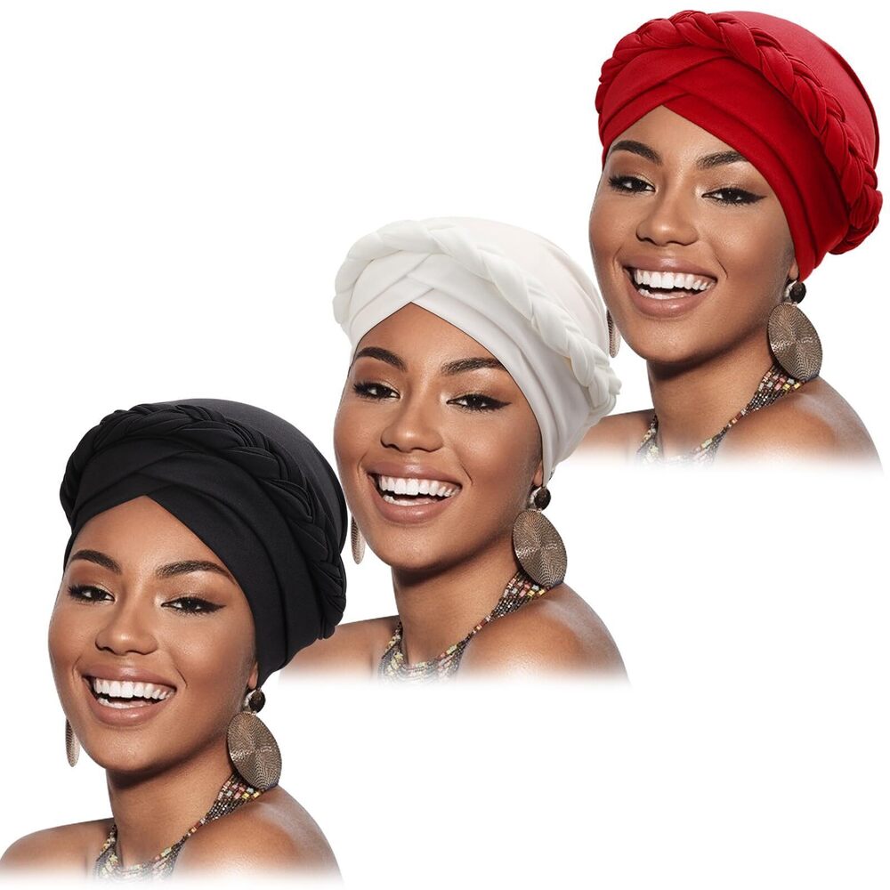 5658 African Turban Caps Beanie Pre-Tied Twisted Braids Headwraps Head